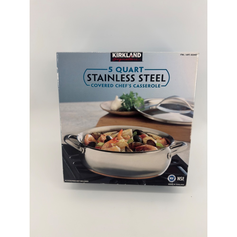Kirkland Signature 5 Quart Stainless Steel Covered Chef's Casserole 633497 New